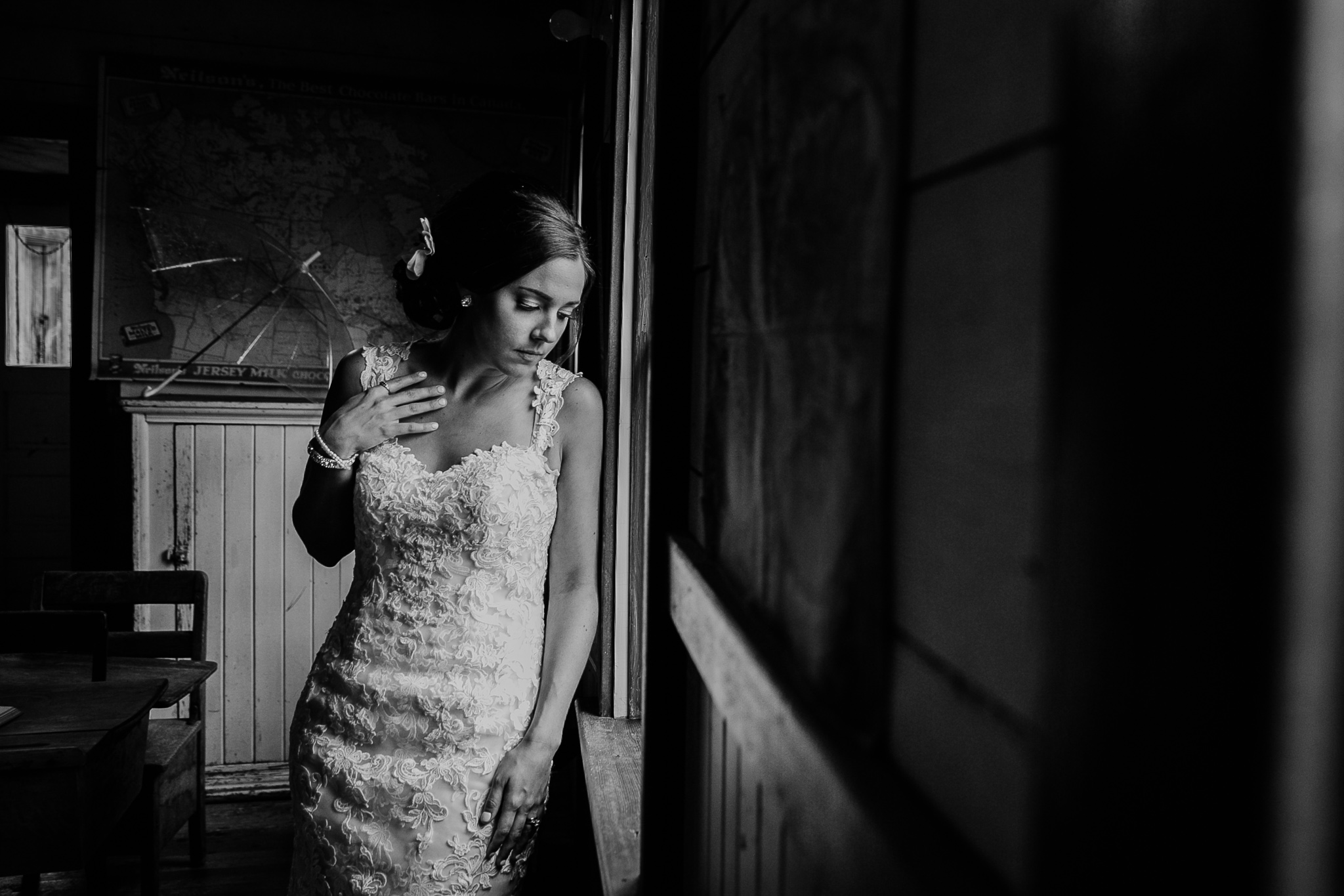 black and white picture of a bride